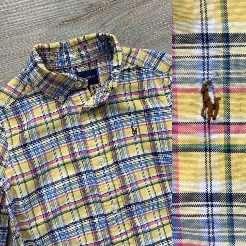 Ralph Lauren Toddler 2/2T Yellow Plaid Button Down Flesh Pony Easter Spring